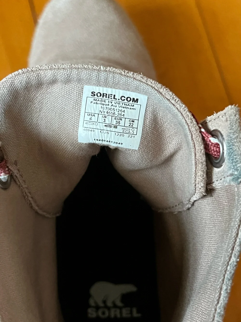Sorel Taupe Suede Lace-Up Combat Boot with Maroon Laces